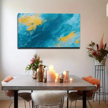 Bright Yellow Brushstrokes High Wall Art Canvas Office Home Room Framed 120x60cm