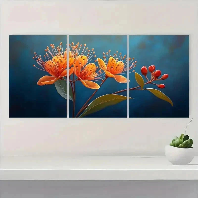 3pcs Myrtle Flower Nature Perfect Wall Art Set Canvas Framed 50x70cm - High Quality Print 100% Australian Made Wall Canvas Ready to Hang