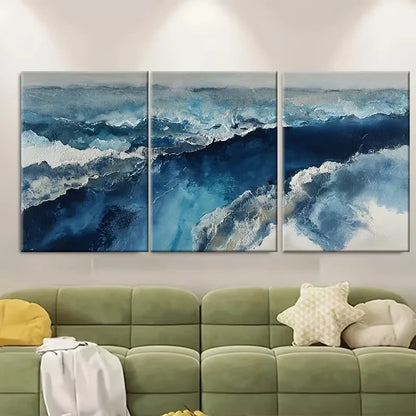 3pcs Blue Ocean Landscape Painting Natural Cliff Metal Print Ready to Hang Art - Bella Home Decor