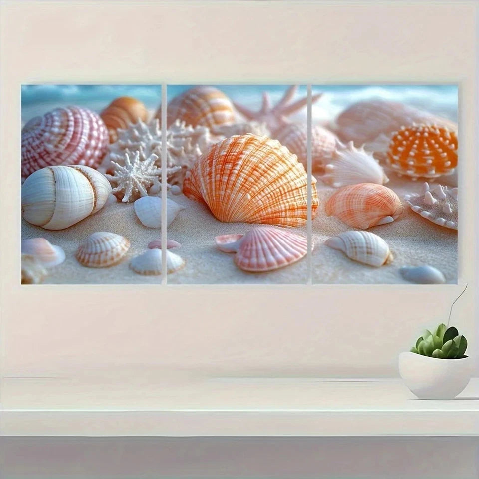 3pcs Coastal Shell Nautical Beach Scene Metal Print Ready to Hang Art - Bella Home Decor