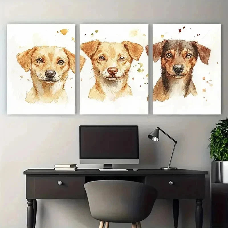 3pcs Custom Dog Drawing, Memorial Gift Perfect Wall Art Set Canvas Framed 50x70cm - High Quality Print 100% Australian Made Wall Canvas Ready to Hang - Bella Home Decor