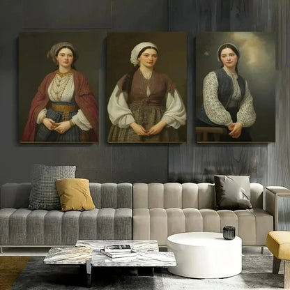 3pcs Traditional Costume Vintage  Wall Art Set Canvas Framed 40x60cm - High Quality Print 100% Australian Made Wall Canvas Ready to Hang
