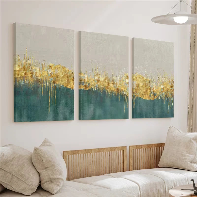 3pcs Abstract Green and Golden Painting Wall Art Set Canvas Framed 40x60cm - High Quality Print 100% Australian Made Wall Canvas Ready to Hang - Bella Home Decor