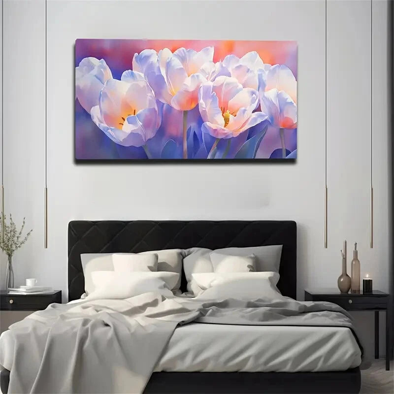 Multiple Bloom Tulip Abstract Wall Art Canvas Office Home Room Framed 120x60cm - Bella Home Decor