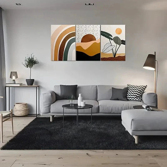 3pcs Minimalist Geometric Patterns Wall Art Set Canvas Framed 60x90cm - High Quality Print 100% Australian Made Wall Canvas Ready to Hang