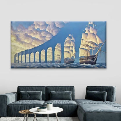 Surreal Sailing Ships Wall Art Canvas Office Home Room Framed 120x60cm