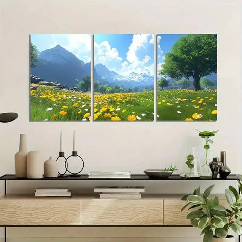 3pcs Vibrant Mountain & Meadow Scenery Wall Art Set Canvas Unframed - High Quality Print 100% Australian Made Wall Canvas