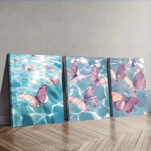 3pcs Featuring Multiple Pink Butterflies Wall Art Canvas Unframed - High Quality Print 100% Australian Made Wall Canvas