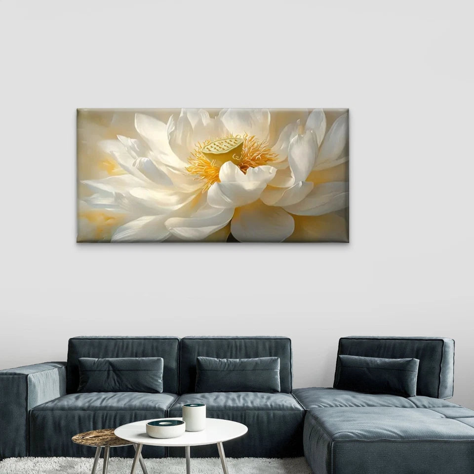 White Flowers Yellow Center Wall Art Canvas Office Home Room Framed 120x60cm