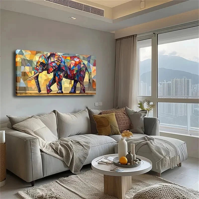 Block Combinations Of Elephants Wall Art Canvas Office Home Room Framed 120x60cm - Bella Home Decor