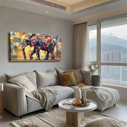 Block Combinations Of Elephants Wall Art Canvas Office Home Room Framed 120x60cm - Bella Home Decor