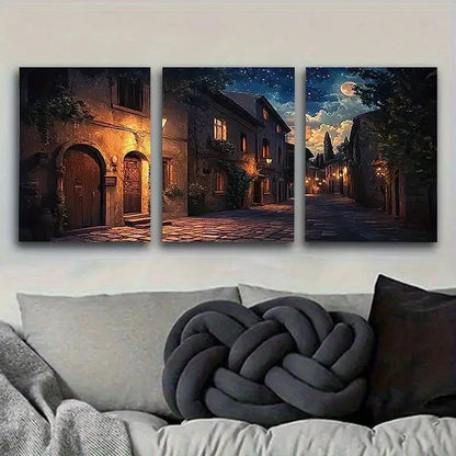 3pcs Vintage Night Scene Wall Art Set Canvas Framed 50x70cm - High Quality Print 100% Australian Made Wall Canvas Ready to Hang - Bella Home Decor