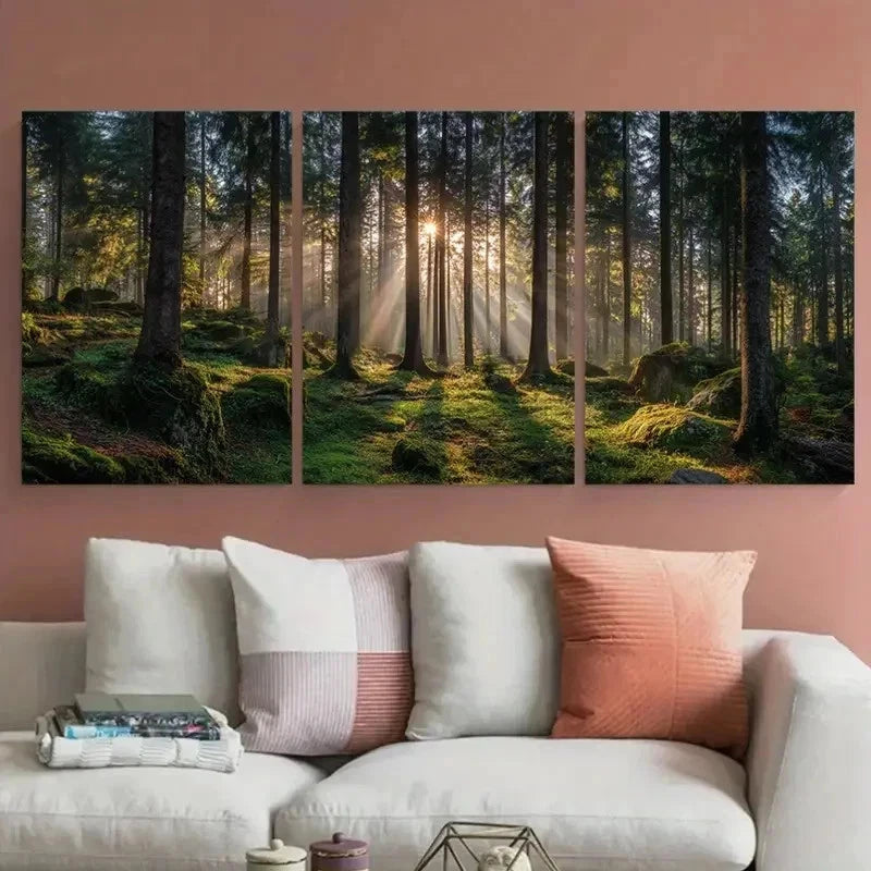 3pcs Scenic Sunrise In Forest Nature Perfect  Wall Art Set Canvas Framed 60x90cm - High Quality Print 100% Australian Made Wall Canvas Ready to Hang