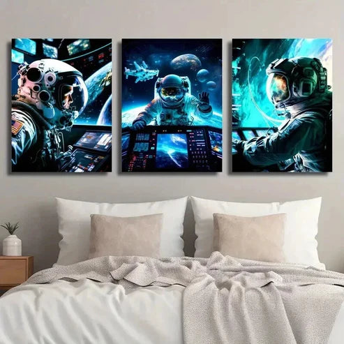 3pcs Astronauts at a Space Station Wall Art Canvas Unframed - High Quality Print 100% Australian Made Wall Canvas - Bella Home Decor