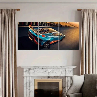 3pcs Blue and Orange Lamborghini Car Wall Art Canvas Unframed - High Quality Print 100% Australian Made Wall Canvas - Bella Home Decor