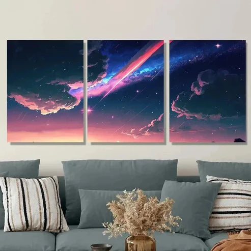 3pcs Starry Night Sky Clouds & Shooting Stars Wall Art Set Canvas Unframed - High Quality Print 100% Australian Made Wall Canvas