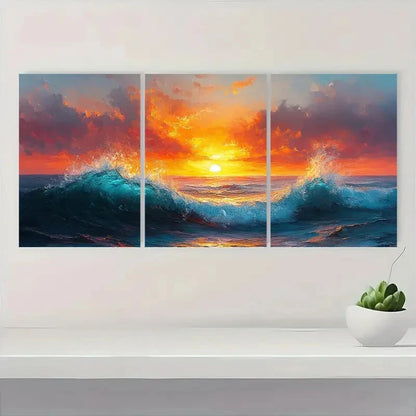 3pcs Blue & Orange Landscape SD    Wall Art Set Canvas Framed 50x70cm - High Quality Print 100% Australian Made Wall Canvas Ready to Hang - Bella Home Decor