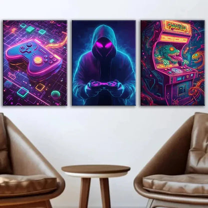 3pcs Fashion Sports Games Neon Style Mouse Game Wall Art Set Canvas Unframed - High Quality Print 100% Australian Made Wall Canvas