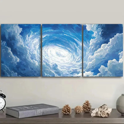 3pcs Modern Blue & White Swirl Pattern Wall Art Set Canvas Framed 40x60cm - High Quality Print 100% Australian Made Wall Canvas Ready to Hang