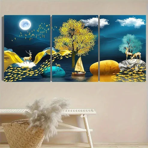 3pcs Surreal Moonlit Wall Art Canvas Unframed - High Quality Print 100% Australian Made Wall Canvas - Bella Home Decor