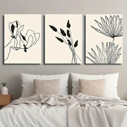 3pcs Abstract Beige and Black Botanical Floral Wall Art Set Canvas Unframed - High Quality Print 100% Australian Made Wall Canvas