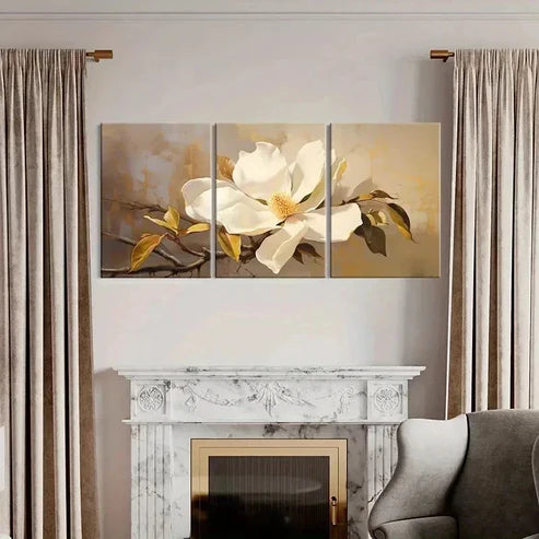 3pcs Blooming Magnolia Flowers Wall Art Set Canvas Unframed - High Quality Print 100% Australian Made Wall Canvas - Bella Home Decor