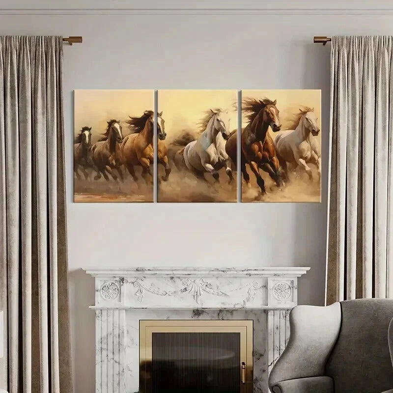 3pcs Horses Running Desert Animal Artistic Wall Art Set Canvas Framed 40x60cm - High Quality Print 100% Australian Made Wall Canvas Ready to Hang - Bella Home Decor