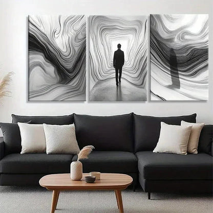 3pcs Solitary Figure Pathway Black White Perfect Wall Art Canvas Unframed - High Quality Print 100% Australian Made Wall Canvas