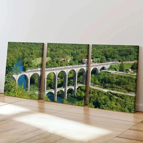 3pcs Big Bridge Over a River and Train Wall Art Canvas Unframed - High Quality Print 100% Australian Made Wall Canvas - Bella Home Decor