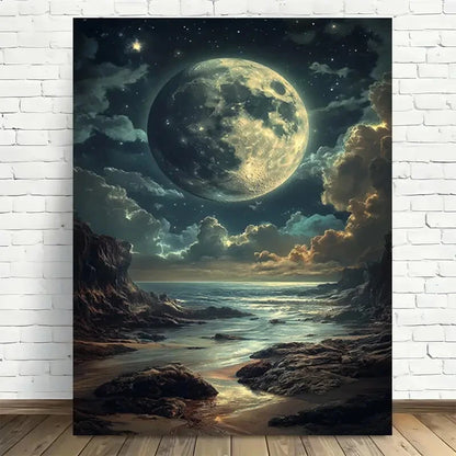 Beautiful Moonlit Ocean Dreamscape Painting 40x60cm Metal Print Ready to Hang - Bella Home Decor