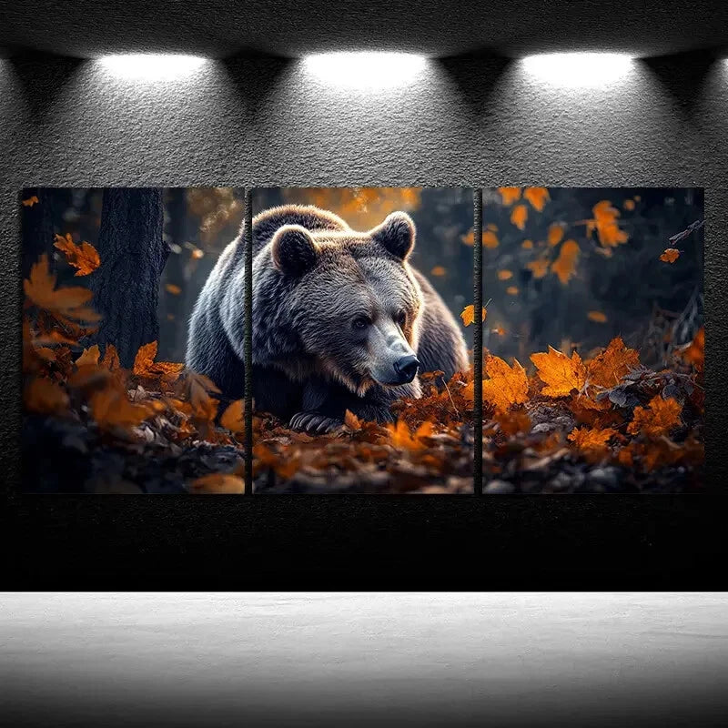 3pcs Bears in the Forest Scenery Metal Print Ready to Hang Art - Bella Home Decor