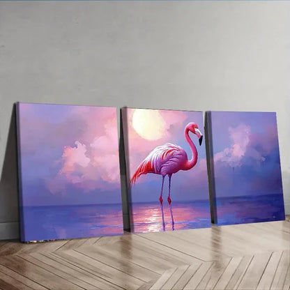 3pcs Flamingo Moonlight Bright Shine Perfect Wall Art Set Canvas Unframed - High Quality Print 100% Australian Made Wall Canvas