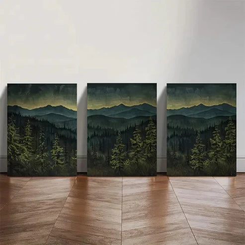 3pcs Dark Forest Mountain Range Triptych Wall Art Set Canvas Unframed - High Quality Print 100% Australian Made Wall Canvas - Bella Home Decor