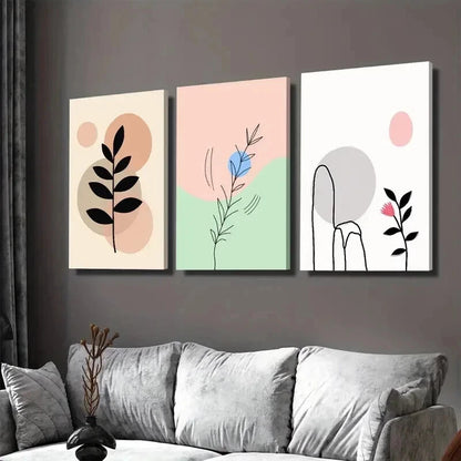3pcs Modern Abstract Botanical Illustrations Wall Art Set Canvas Framed 50x70cm - High Quality Print 100% Australian Made Wall Canvas Ready to Hang