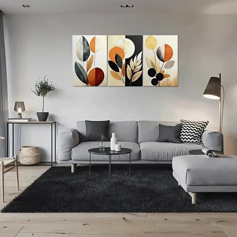 3pcs Abstract Leaf Design Warm Tones Metal Print Ready to Hang Art - Bella Home Decor