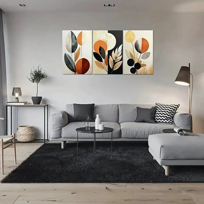 3pcs Abstract Leaf Design Warm Tones Metal Print Ready to Hang Art - Bella Home Decor