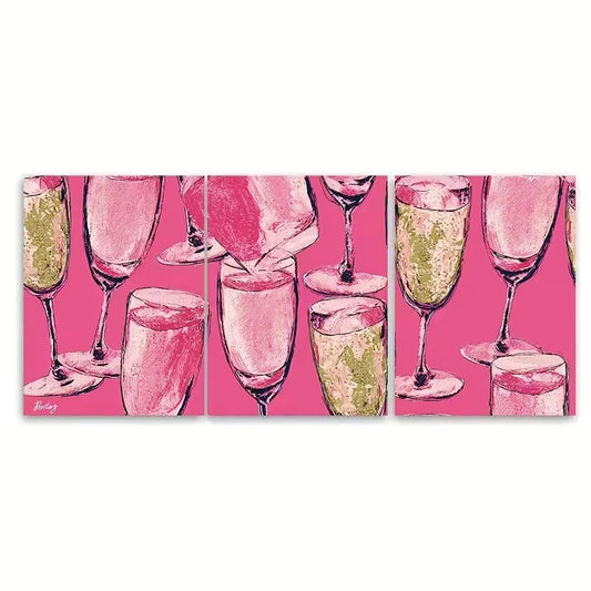 3pcs Champagne Problems Preppy Wall Art Set Canvas Framed 40x60cm - High Quality Print 100% Australian Made Wall Canvas Ready to Hang