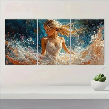 3pcs White Dress Blue & Golden Dance T Wall Art Set Canvas Framed 40x60cm - High Quality Print 100% Australian Made Wall Canvas Ready to Hang - Bella Home Decor