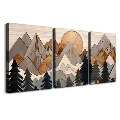 3pcs Nature Landscape Trees Mountains Sun Wall Art Canvas Unframed - High Quality Print 100% Australian Made Wall Canvas