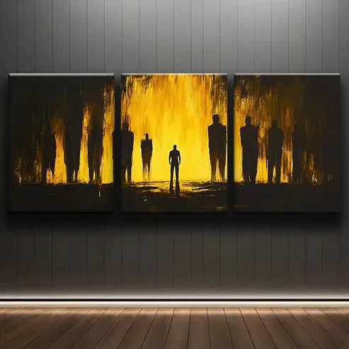 3pcs Black and Yellow Silhouettes Nature Perfect Wall Art Set Canvas Unframed - High Quality Print 100% Australian Made Wall Canvas - Bella Home Decor