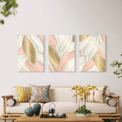 3pcs Gilded Banana Leaves Reflect Soft Light Wall Art Set Canvas Framed 40x60cm - High Quality Print 100% Australian Made Wall Canvas Ready to Hang - Bella Home Decor