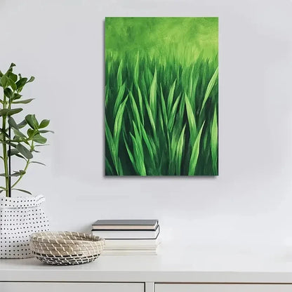 Vibrant Green Abstract Painting with Pine Painting 40x60cm Metal Print Ready to Hang - Bella Home Decor
