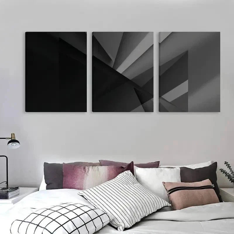 3pcs Geometric Abstraction In Shades Of Gray   Wall Art Set Canvas Framed 60x90cm - High Quality Print 100% Australian Made Wall Canvas Ready to Hang - Bella Home Decor