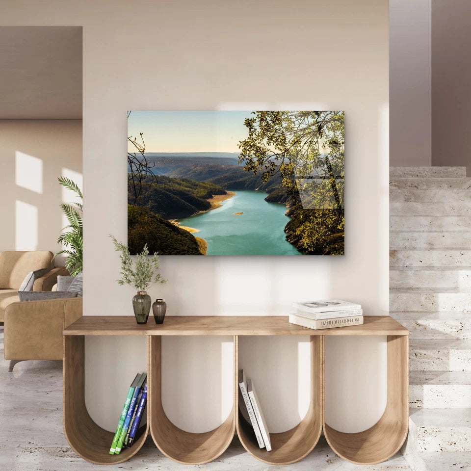 Winding River Green Hills Landscape Acrylic Glass Printing Wall Art Australian Made Quality