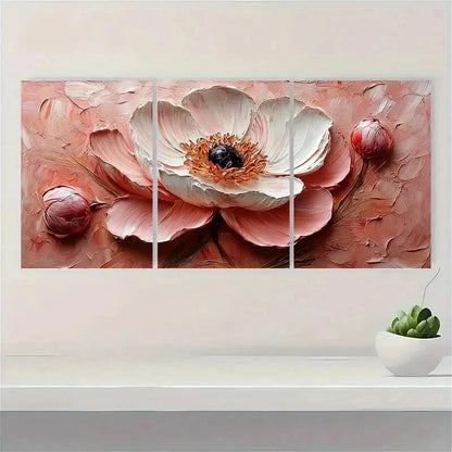 3pcs Heavy Texture Mini Pink Peonies Perfect Wall Art Set Canvas Framed 50x70cm - High Quality Print 100% Australian Made Wall Canvas Ready to Hang - Bella Home Decor
