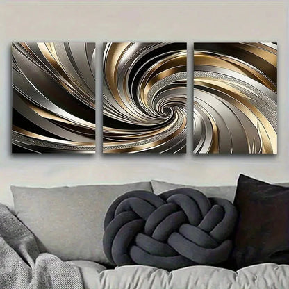 3pcs Modern Metal Swirl Wall Art Set Canvas Framed 40x60cm - High Quality Print 100% Australian Made Wall Canvas Ready to Hang - Bella Home Decor