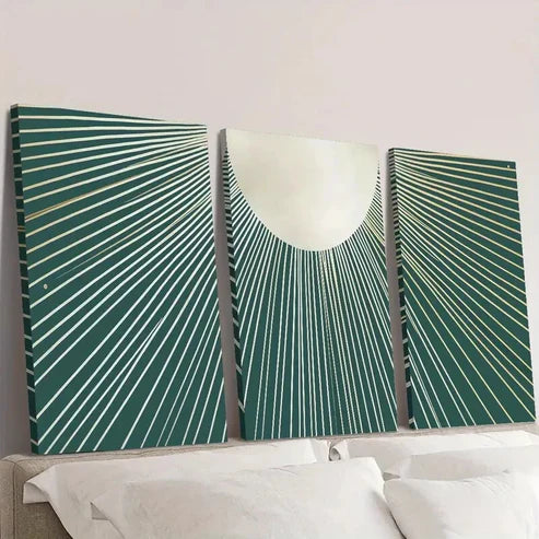 3pcs Bohemian Style Abstract Teal Lines Wall Art Canvas Unframed - High Quality Print 100% Australian Made Wall Canvas - Bella Home Decor