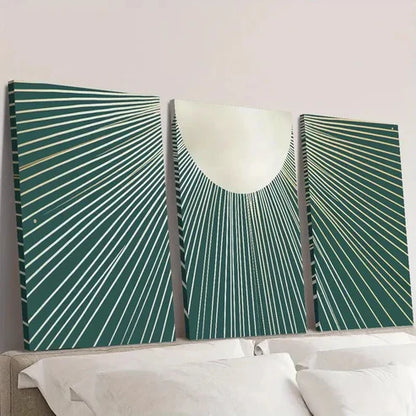 3pcs Bohemian Style Abstract Teal Lines Wall Art Canvas Unframed - High Quality Print 100% Australian Made Wall Canvas - Bella Home Decor