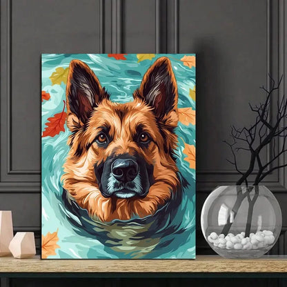 German Shepherd Swimming Dog Painting 40x60cm Metal Print Ready to Hang