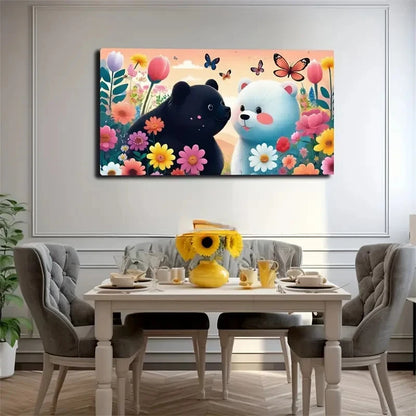 Vibrant Flowers & Butterflies Wall Art Canvas Office Home Room Framed 120x60cm